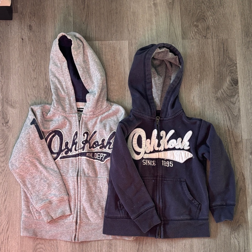 OshKosh B'gosh Kids' Gray and Blue Zip-Up Hoodies 5T